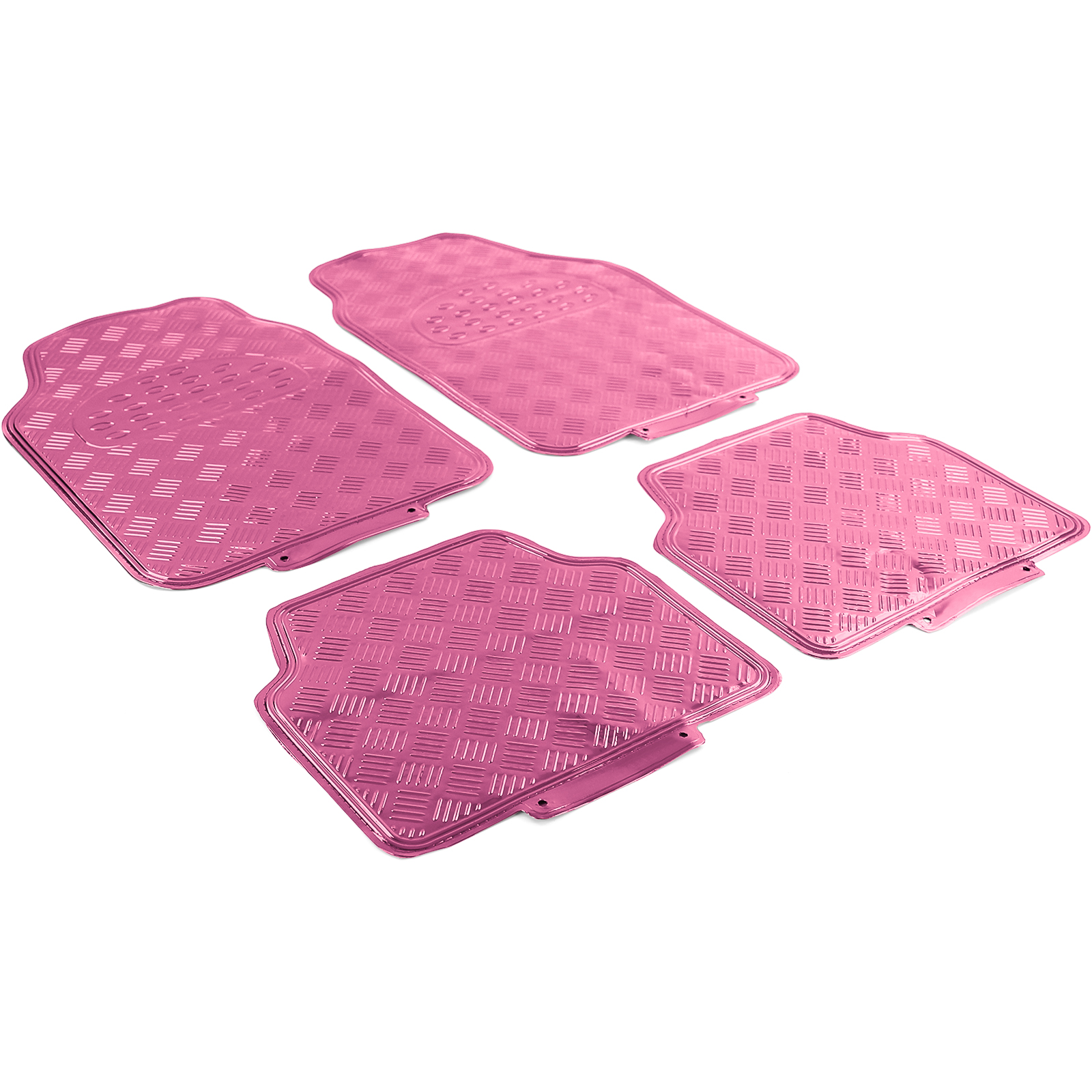 kaufen universal Fußmatten Gummi Riffelblech Optik Alu Auto Pink 4-teilig Chrom