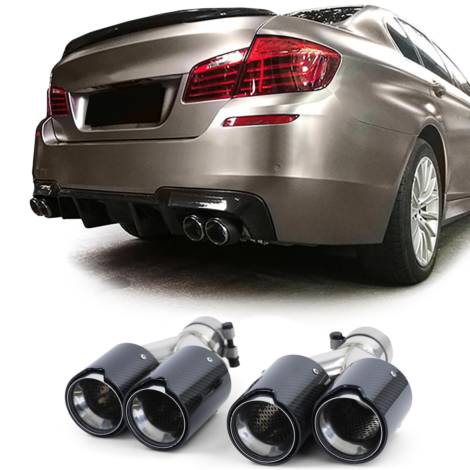 Carbon Doppel Endrohre 4 Rohr Duplex passend für BMW 5er F10 F11 535i 535d