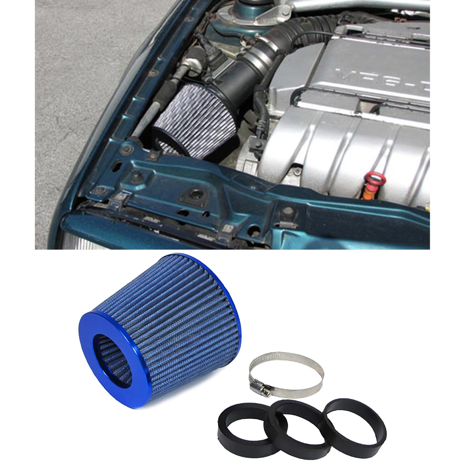 Universal Auto Luftfilter, High Power Sport Mesh Cone Lufteinlassfilter für  Auto Autorennen (Blau)