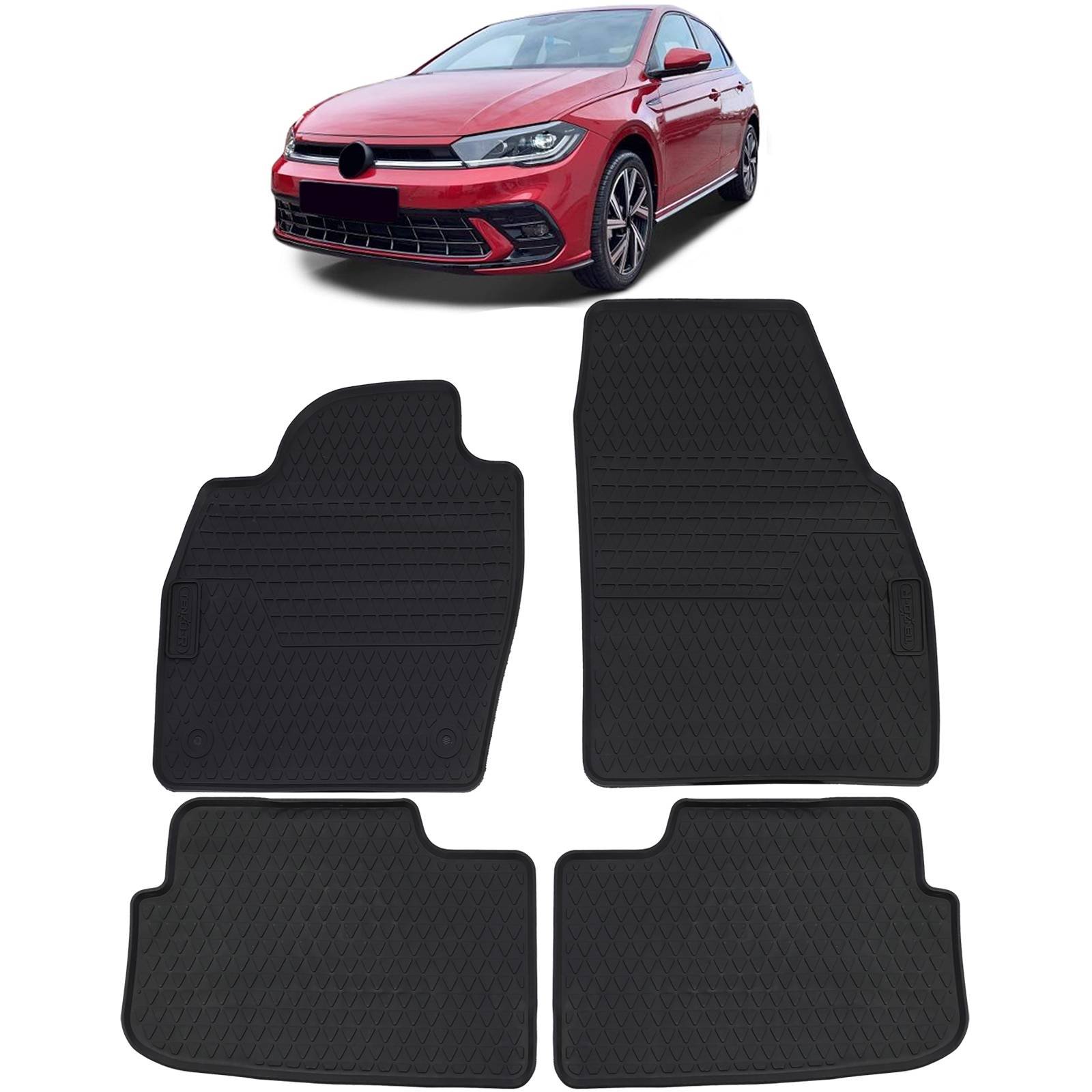 Auto Gummi Fußmatten Schwarz Premium Set für VW Polo 6 Typ AW 17